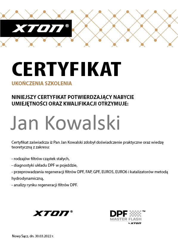 Certyfikat ukończenia szkolenie